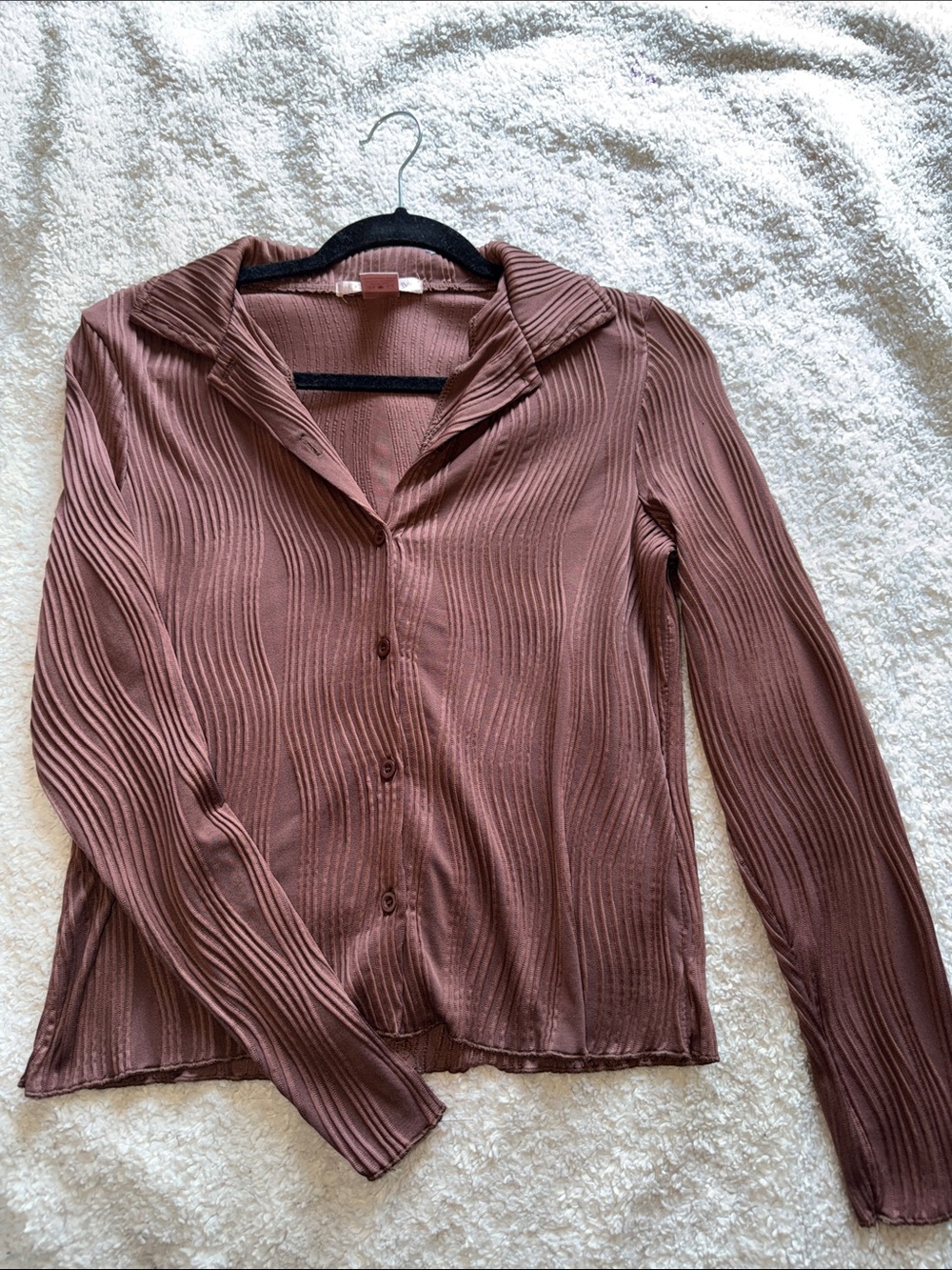 Ribbed Button-Front Long Sleeve Top